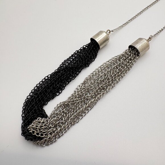 Vintage Two-Tone Chain Necklace Black & Silver Tone Statement Piece - Picture 6 of 6
